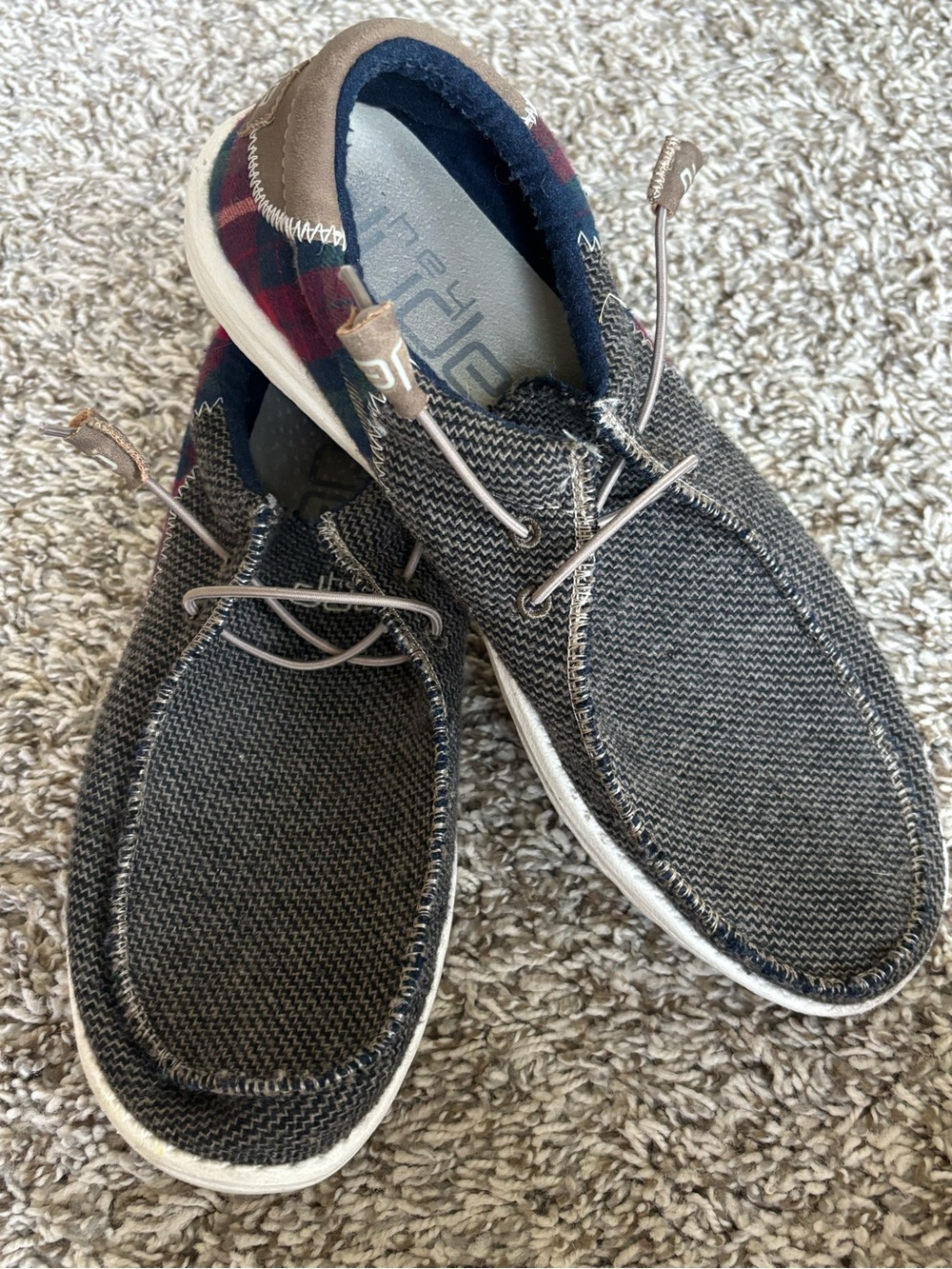 Hey Dude Plaid Navy Red and Charcoal Casual Slip-On Shoes plaid 11
